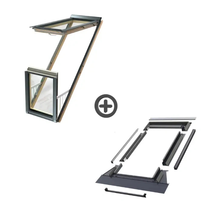 Zestaw okno balkonowe FAKRO FGP-X P50 APMX 3-szybowe + kołnierz EHV-AT RAL 7016 78x255