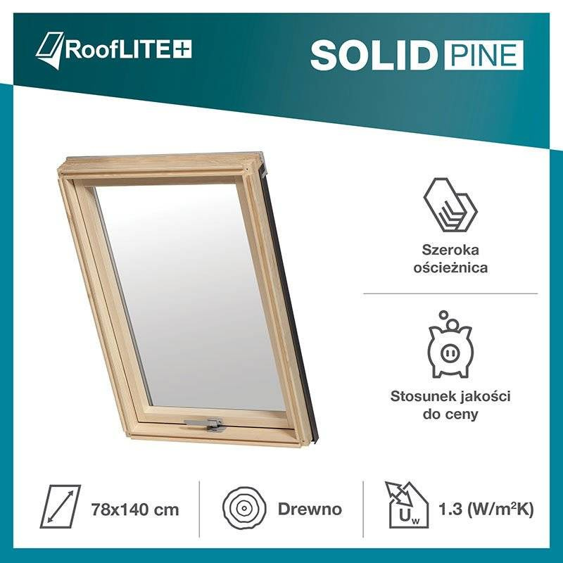 Okno dachowe ROOFLITE+ Solid Pine AAY C2A B900 drewniane 2-szybowe 55x78 