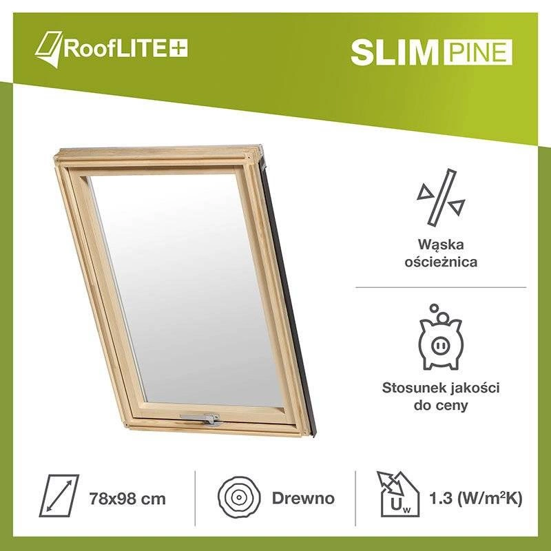 Okno dachowe ROOFLITE+ Slim Pine DPY M4A B900 drewniane 2-szybowe 78x98 