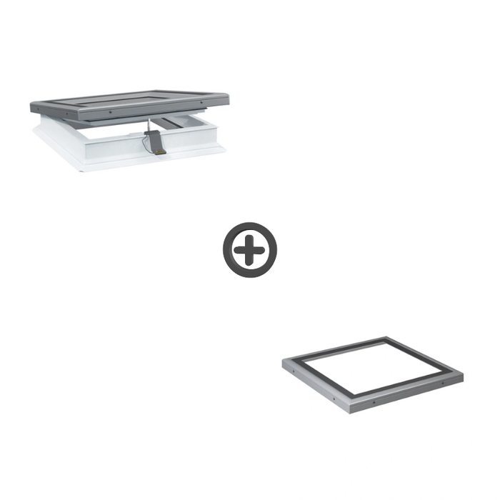 Zestaw okno do dachu płaskiego otwierane elektrycznie z modułem szklanym Rooflite+ FRE + FGT 3-szybowe 60x60