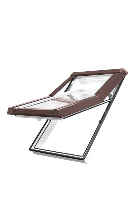 Okno dachowe SKYFENS SkyLight Premium 114x118 białe PVC oblachowanie brązowe