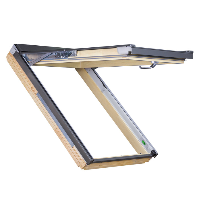 Okno dachowe Fakro FPP-V MAX U4 RAL 7022 78x118 3-szybowe drewniane