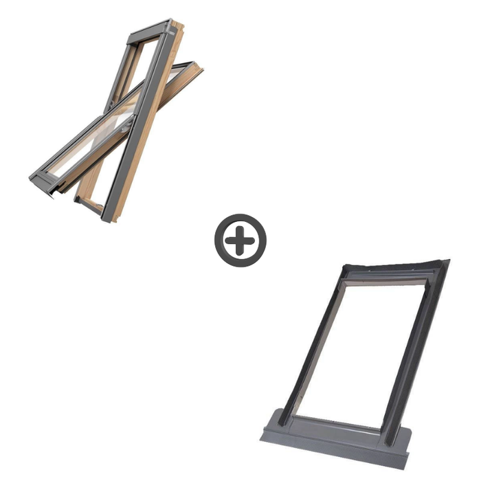 Zestaw okno dachowe ROOFLITE+ Slim Pine DPY M8A B900 drewniane + kołnierz falisty TFX 78x140