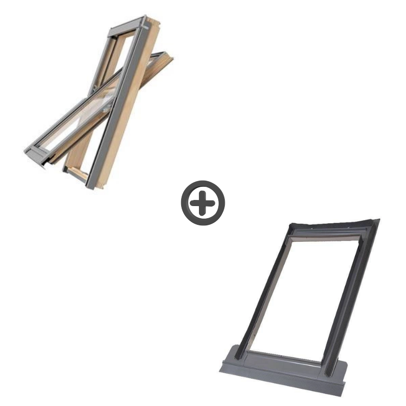 Zestaw okno dachowe ROOFLITE+ Solid Pine AAY C2A B900 drewniane + kołnierz falisty TFX 55x78