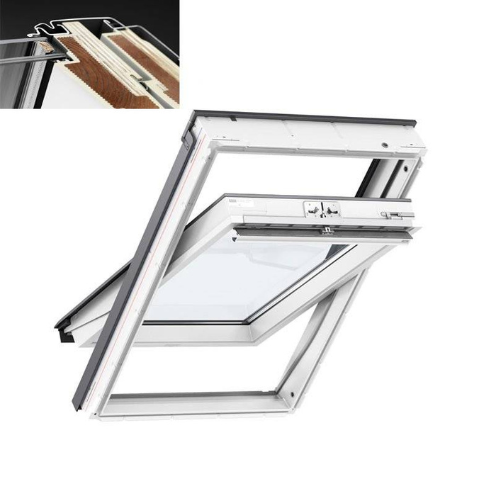 Okno dachowe Velux GLU SK08 0051 RAL 7043 114x140 2-szybowe drewniano-poliuretanowe