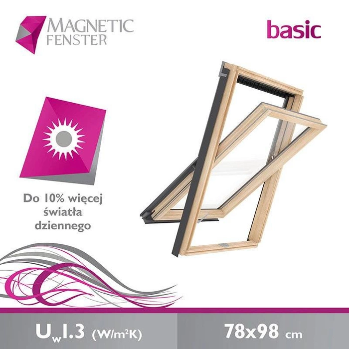 Okno dachowe MAGNETIC NEO DPY M4A B900 RAL 7043 78X98 2-szybowe drewniane