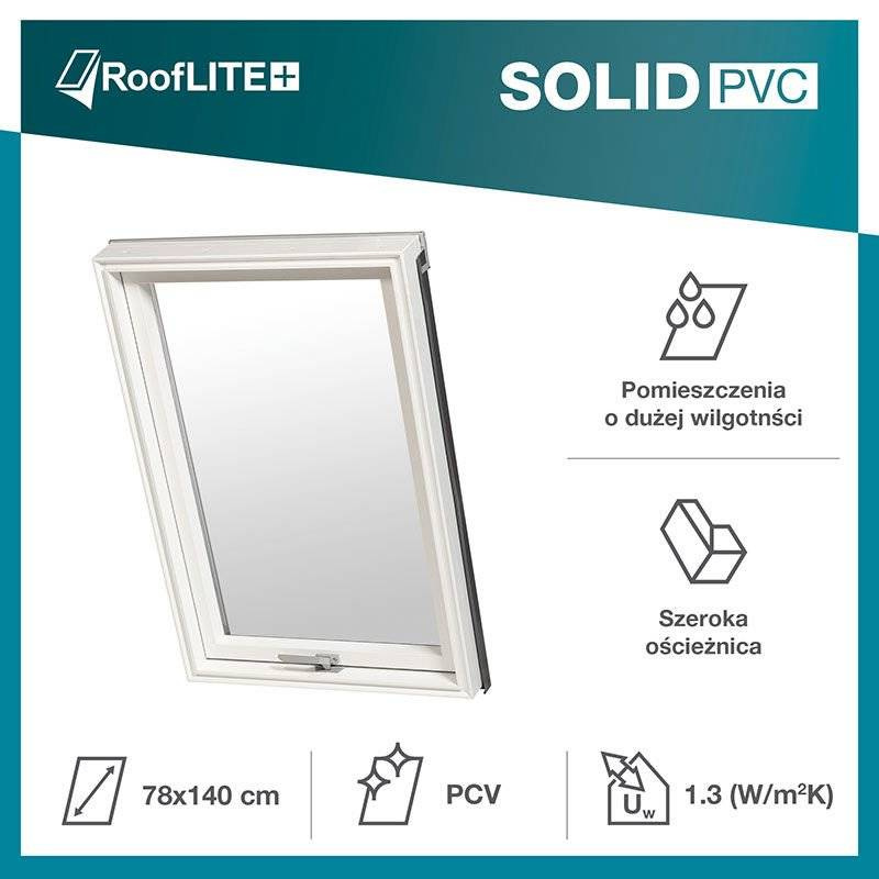 Okno dachowe ROOFLITE+ Solid PVC APY C2A B900 PVC 2-szybowe 55x78 