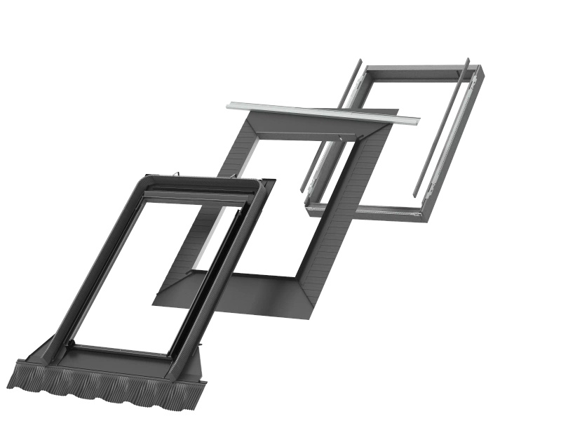 Kołnierz z BDX do okna dachowego Velux EDJ CK06 2000 RAL 7043 55x118 do obniżonego montażu do pokryć falistych 