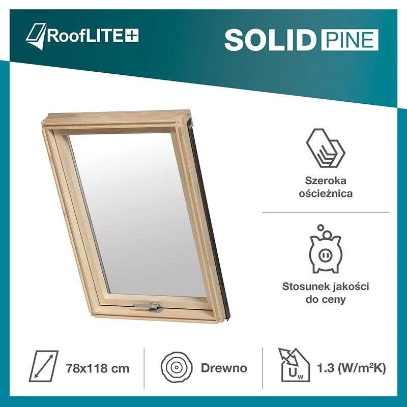 Okno dachowe ROOFLITE+ Solid Pine AAY M6A B900 drewniane 2-szybowe 78x118 