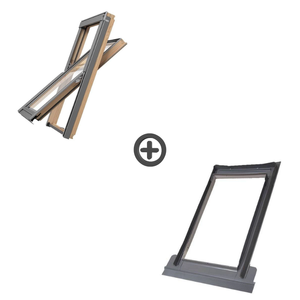 Zestaw okno dachowe ROOFLITE+ Slim Pine DPY M8A B900 drewniane + kołnierz falisty TFX 78x140