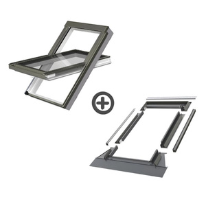Zestaw okno dachowe FAKRO PTP-V U41 GBMX 78X140 3-szybowe + kołnierz EHV-AT RAL 7022