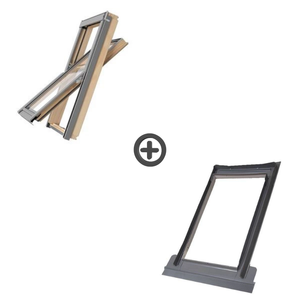 Zestaw okno dachowe ROOFLITE+ Solid Pine AAY C2A B900 drewniane + kołnierz falisty TFX 55x78