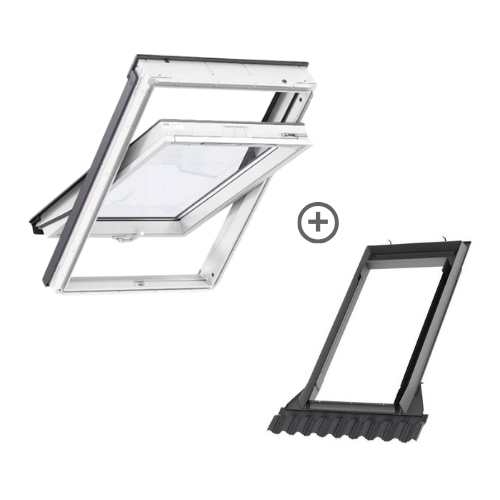 Zestaw okno dachowe VELUX GLU MK08 0061B 3-szybowe + kołnierz EDW 0000 falisty 78x140