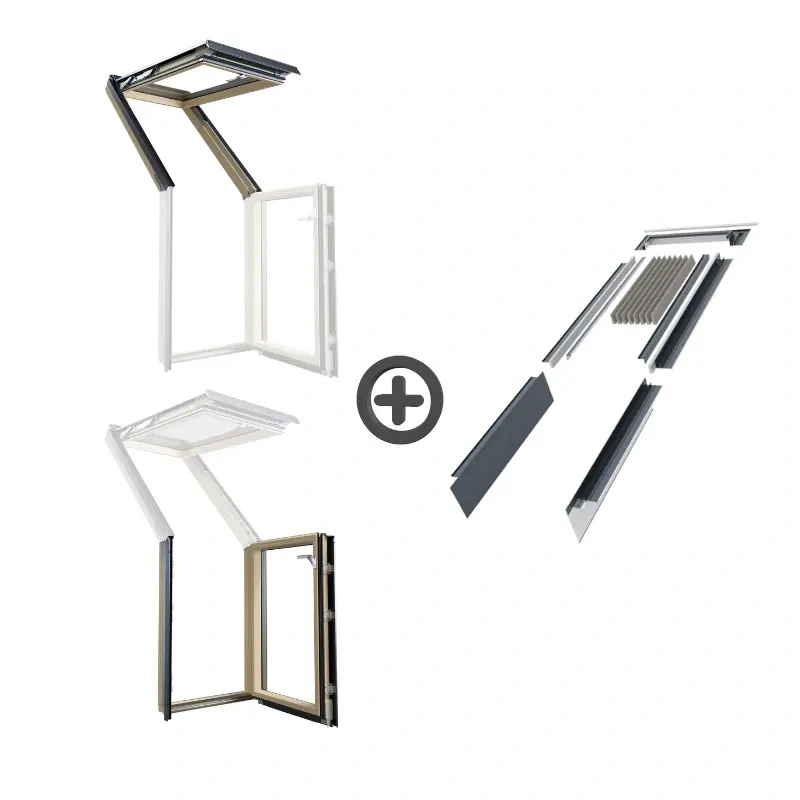 Zestaw okno tarasowe FAKRO FOP-V P50 + FOR P50 + kołnierz falisty EOV-T AX00 78x140 RAL 7016