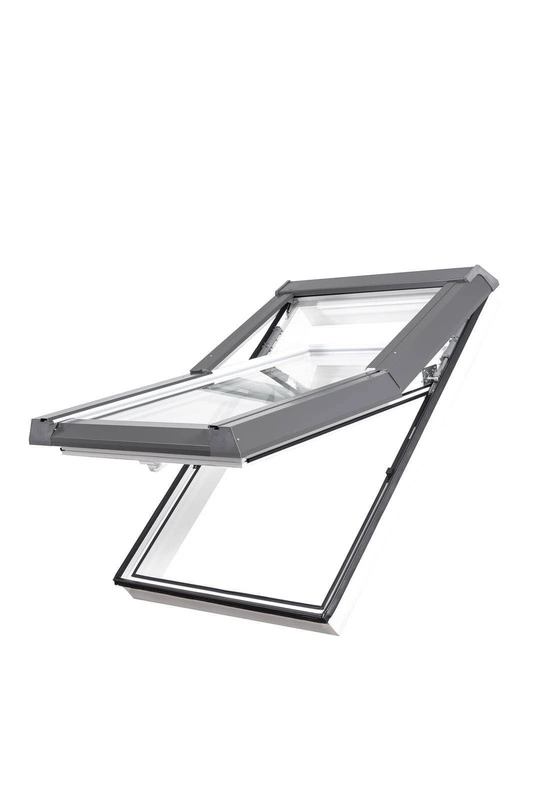 Okno dachowe SKYFENS Skylight Premium 66x140 białe PVC oblachowanie szare