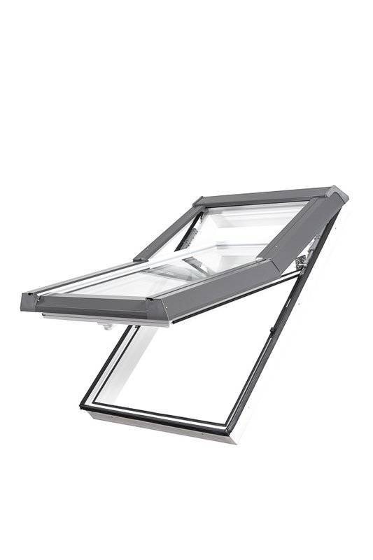 Okno dachowe SKYFENS SkyLight Premium 78x98 mahoń PVC oblachowanie szare